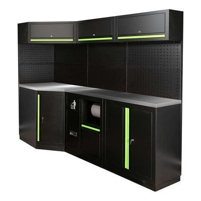 Ensemble de meubles d’atelier JBM SERIE518 modulaire 22 pièces avec plan de travail inox