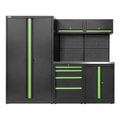 Ensemble de meubles d’atelier JBM SERIE595 modulaire 13 pièces avec plan de travail inox