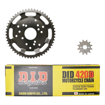 Kit chaîne DID acier Derbi 50 Senda R Classic / Racer 01-02