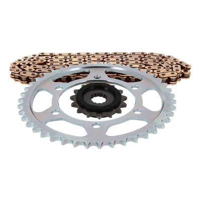 Kit chaîne EK/PBR 13x48-114m chaîne 520 MRD7 or couronne alu Kawasaki KX 250 F 04-05