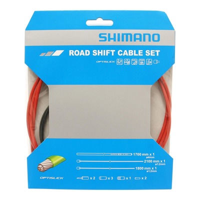 Kit de transmission vélo de route Shimano Optislick rouge (2 câbles)