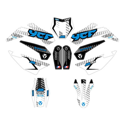 Kit déco complet blanc / noir / bleu YCF SM 150 2025-