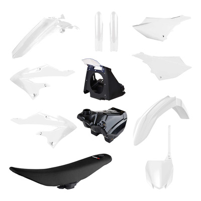 Kit Plastique + Boîte à Air + Selle + Réservoir POLISPORT MX Restylé Blanc pour Yamaha 125 YZ 02-21