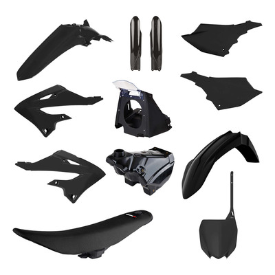 Kit Plastique + Boîte à Air + Selle + Réservoir POLISPORT MX Restylé Noir pour Yamaha 125 YZ 02-21