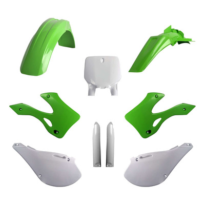 Kit Plastique Complet POLISPORT MX Type Origine Vert / Blanc pour Kawasaki 125 / 250 KX 99-02