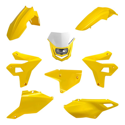 Kit Plastique POLISPORT MX Type Restylé avec plaque phare Halo Jaune pour Suzuki DR-Z 400 S 00-06