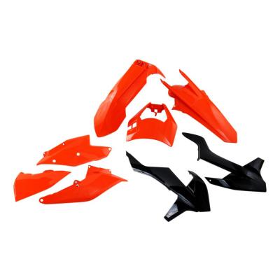 Kit plastiques UFO KTM 250 EXC-F 17-19 orange/noir (couleur OEM/avec plastique plaque phare)