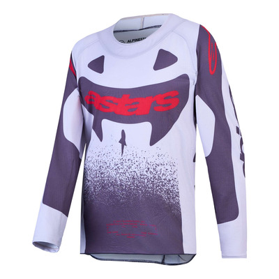 Maillot cross enfant Alpinestars Supertech Youth Swan light lilac/dark gray/red fluo