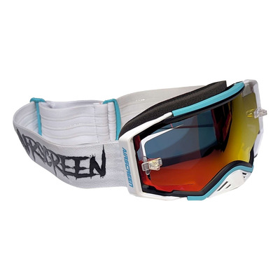 Masque cross AirScreen Aero 02 EX white/black/turquoise – iridium rouge