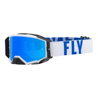 Masque cross Fly Racing Zone Pro blanc/bleu - écran iridium bleu