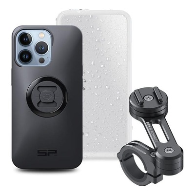 Pack complet SP Connect support téléphone fixation guidon moto noir iPhone 13 Pro