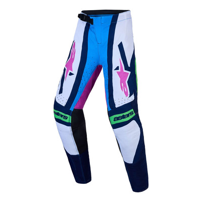 Pantalon cross enfant Alpinestars Supertech Youth Maven white/blithe blue/green fluo