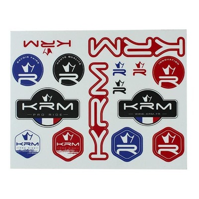 Planche autocollants KRM Pro Ride 15 stickers 27,5cm x 21cm bleu/blanc/rouge