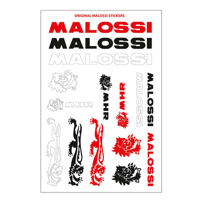 Planche autocollants Malossi rouge blanc et noir 11,5x16,8 cm