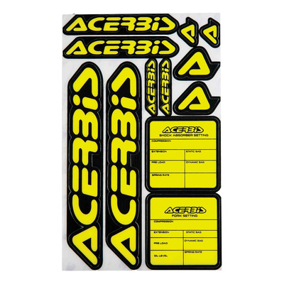 Planche de 12 Autocollants ACERBIS Noir / Jaune