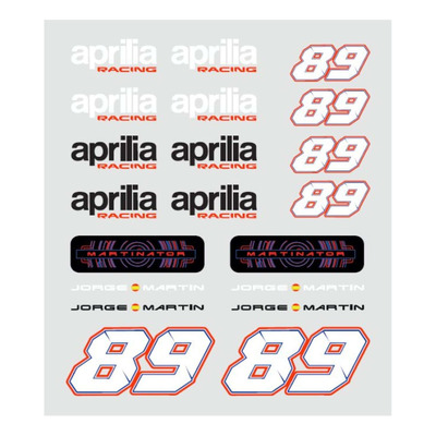 Planche de 20 autocollants Jorge Martin 89 d'origine 8L0174MNNMLC Aprilia