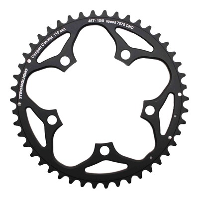 Plateau vélo de route Stronglight 2x9-10v extérieur (46 à 52 dents) noir Diam 110mm pour Shimano