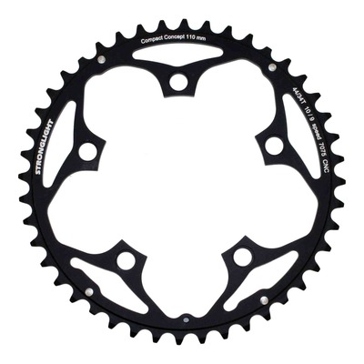 Plateau vélo de route Stronglight 2x9-10v extérieur (44 à 53 dents) noir Diam 110mm type Shimano