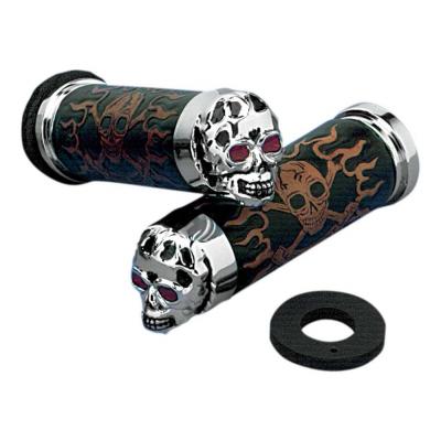 Poignées Drag Specialties skull tirage à cable Twin-Cam 99-17 chrome/yeux rouge