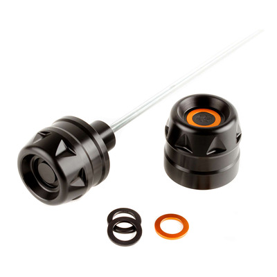 Protection d'axe de roue avant Gilles Tooling KTM Duke 790 18-24 inserts noir et orange