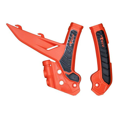 Protections de Cadre Rtech Bi-Matière Orange / Noir pour KTM SX/SXF 23-24