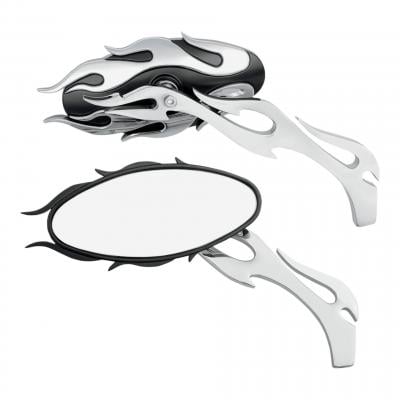 Rétroviseurs Drag Specialties miroirs ovales tige flamme 3D chrome/noir