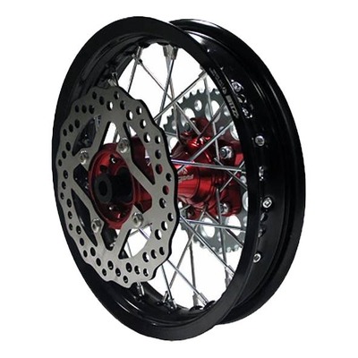 Jante arrière complète YCF - Factory aluminium - 12 pouces / 5trous - Noir/Rouge