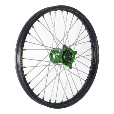 Roue avant noire moyeu vert Kite Elite MC 1,60'' x 19'' Kawasaki KX 85 grandes roues 17-21