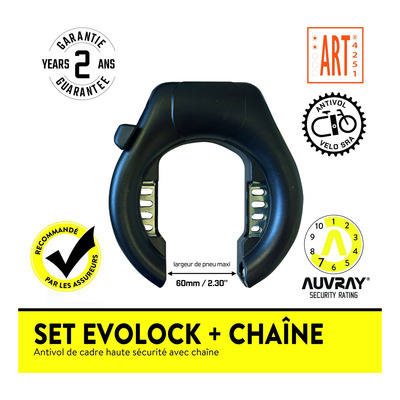 Set antivol fer à cheval Auvray EVO Lock + chaine 900mm Ø8,5mm