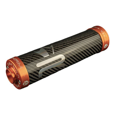 Silencieux d’échappement en Carbone holographique et orange KRM Pro Ride 70-90cc