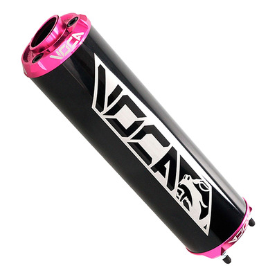 Silencieux Voca Racing alu noir embout de sortie anodisée rose moto 50 cc