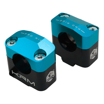 Pontets rehausse de guidon alu noir/turquoise KRM Pro ride pour guidon Ø28.6mm