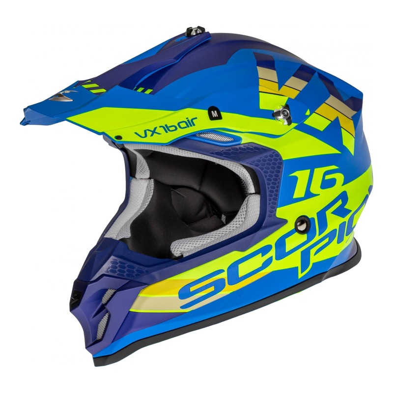 Casque cross Scorpion VX-16 Air X-Turn Mat bleu/jaune fluo- S