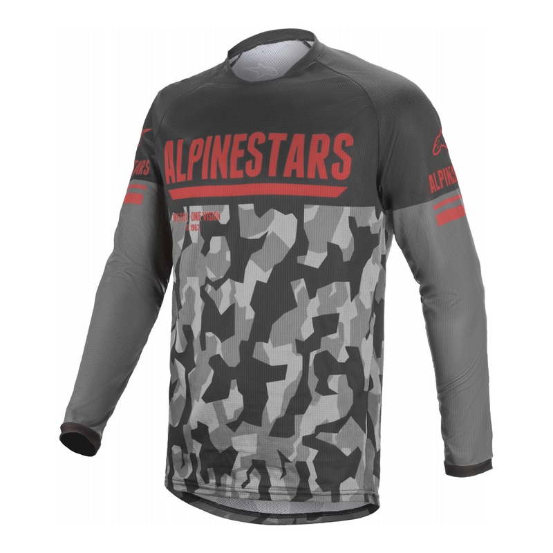 Maillot enduro Alpinestars Venture R gris/camouflage/rouge fluo- S