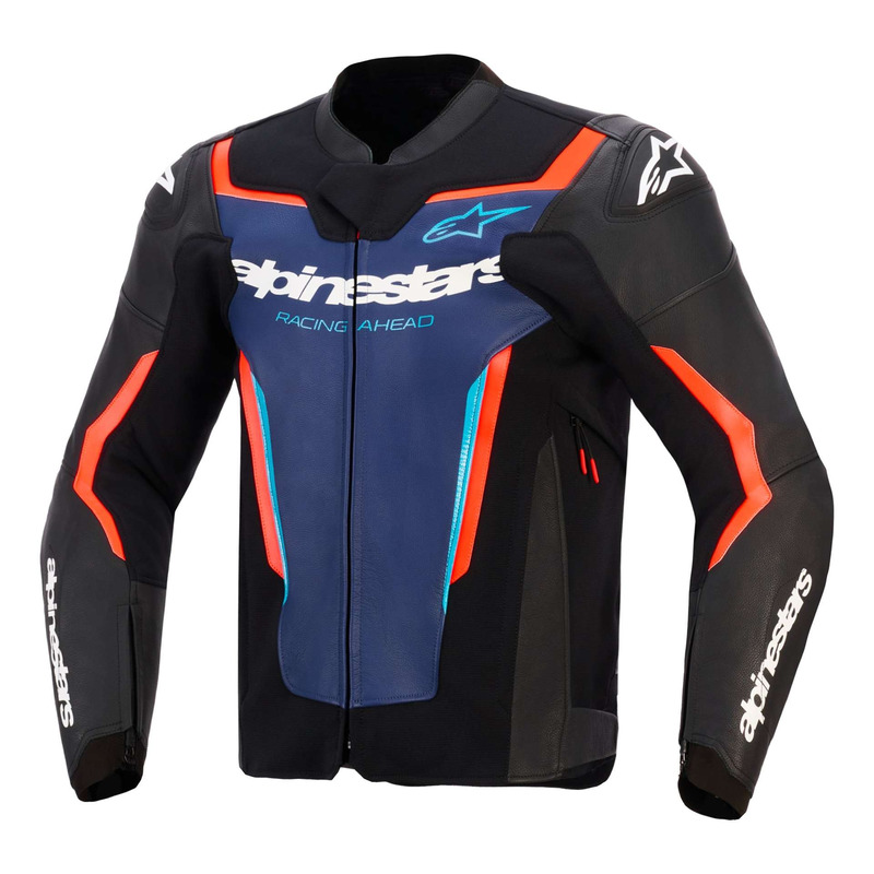 Blouson cuir Alpinestars GP Force V2 black/blue/red fluo