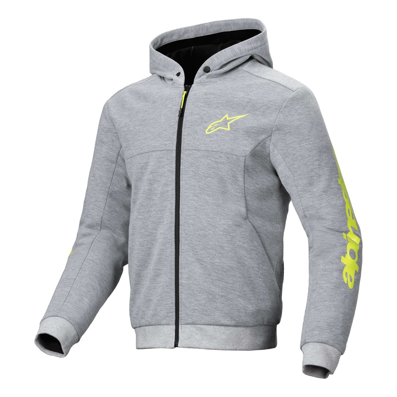 Sweat moto à capuche Alpinestars Chrome V2 Sport gray heather/fluo yellow