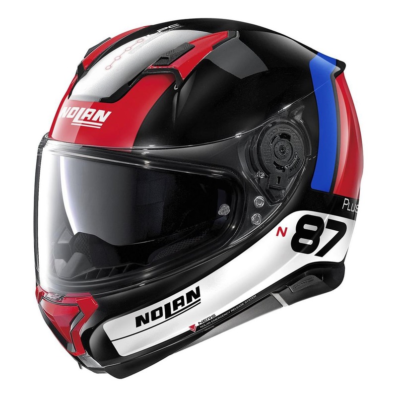 Casque intégral Nolan N87 Plus Distinctive N-Com Brillant noir/rouge-