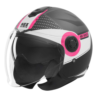 Casque jet Nox N182 Round noir mat/rose