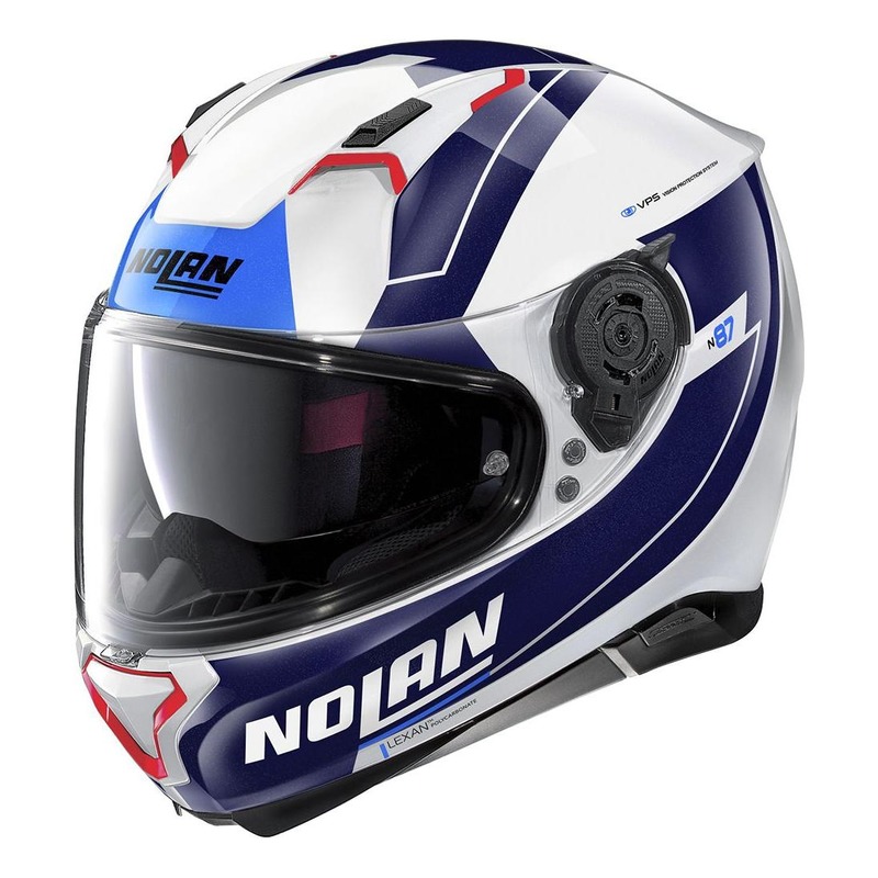 Casque intégral Nolan N87 Skilled N-Com Métal blanc/bleu- 2XS