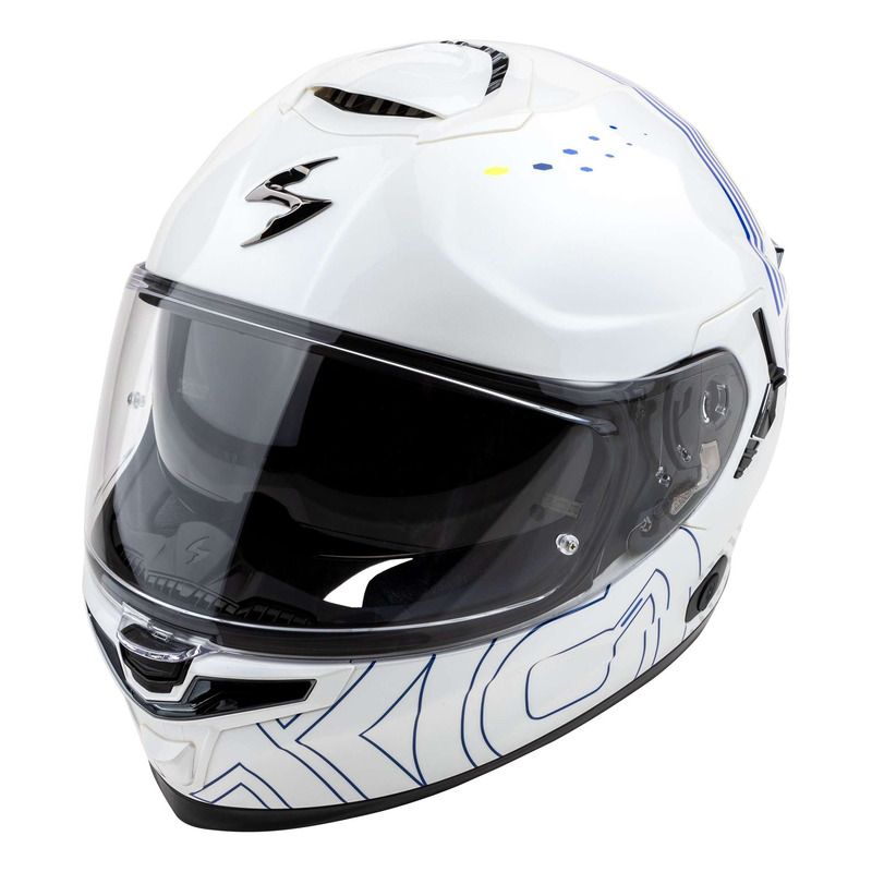 Casque intégral Scorpion Exo-GT SP Air Techlane blanc/bleu/jaune fluo