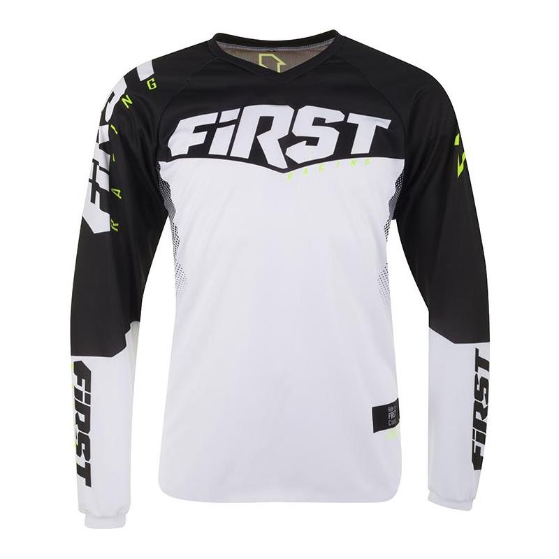 Maillot cross First Racing Scan Race blanc/noir/jaune fluo- S