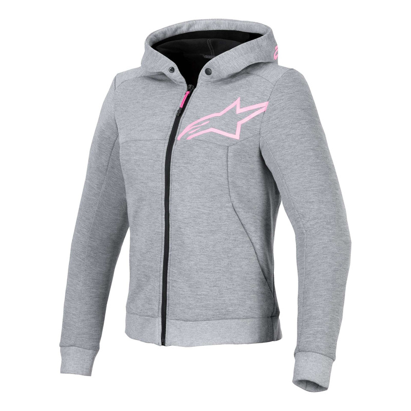 Sweat moto femme à capuche Alpinestars Stella Chrome V2 Sport gray heather/pink fluo
