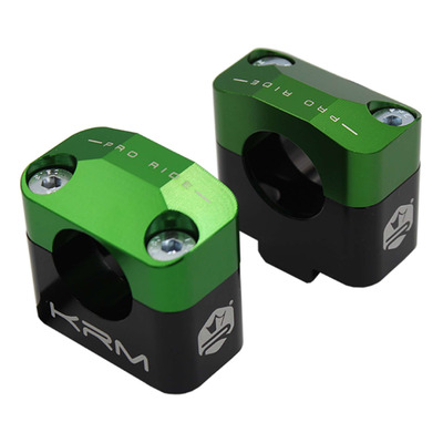 Pontets rehausse de guidon alu noir/vert KRM Pro ride pour guidon Ø28.6mm