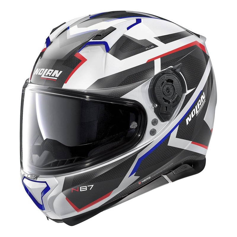 Casque intégral Nolan N87 Plus Overland N-Com Métal blanc/rouge/bleu