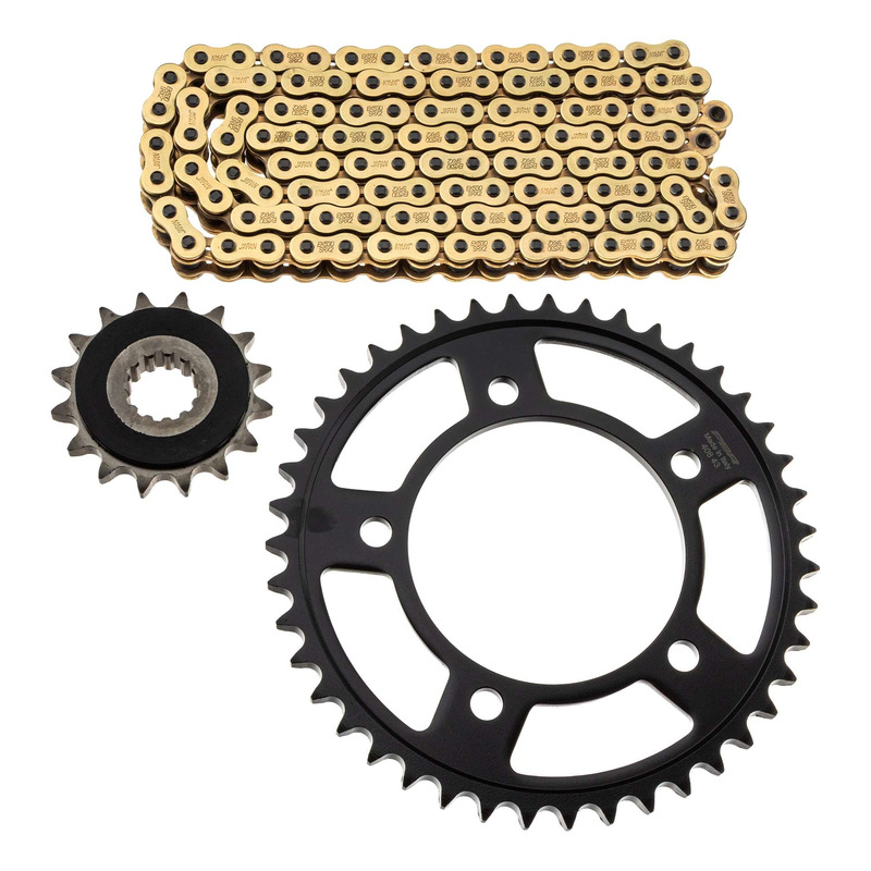 Kit chaîne EK/PBR 16x43-120m chaîne 530 SRX2 or couronne acier Honda CBF 1000 06-10