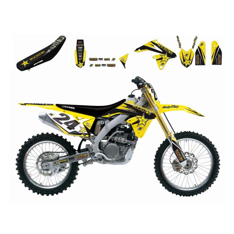 Kit déco + Housse de selle Blackbird Rockstar Energy Suzuki 250 RM 01