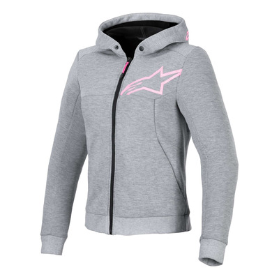 Sweat moto femme à capuche Alpinestars Stella Chrome V2 Sport gray heather/pink fluo