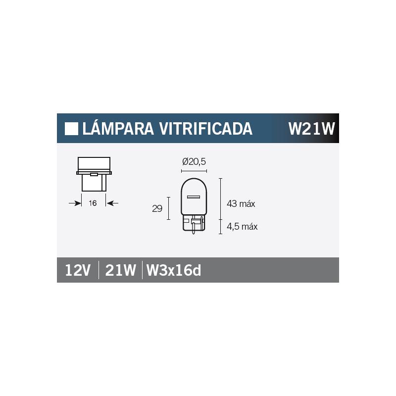 Ampoule - W21W - Standard - 12V - 21W - Type de culot: W3x16d