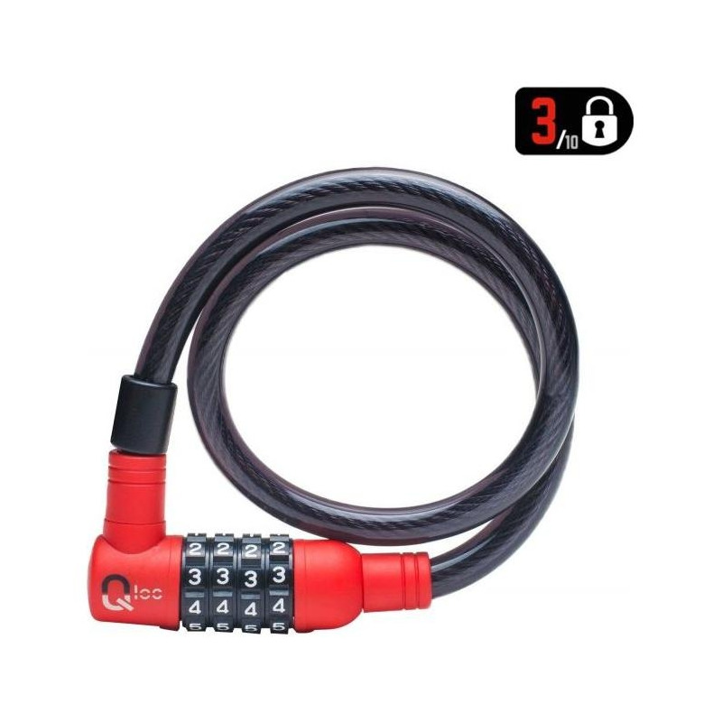 Antivol câble à spirale Ø12 à code Qloc 650mm - noir/rouge