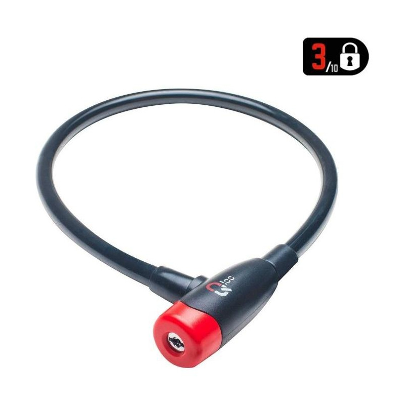 Antivol câble Ø12mm à clé Qloc 650mm - noir/rouge